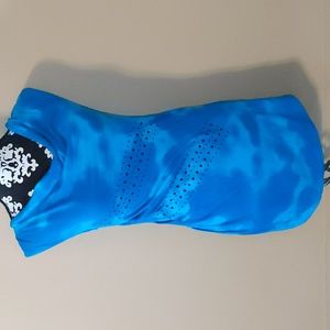 Jrs Glo fitted assymetrical blue mini dress w/scoop neck & black rhinestones …